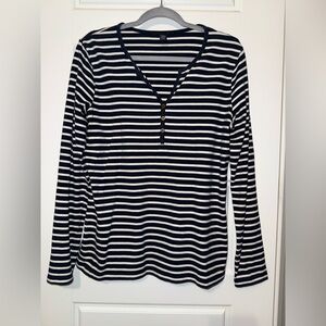 Tommy Hilfiger Navy and White Striped Long Sleeve Top